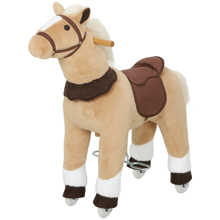 Ridehest med sadel og hjul til børn 3-5 år, 80 cm, brun