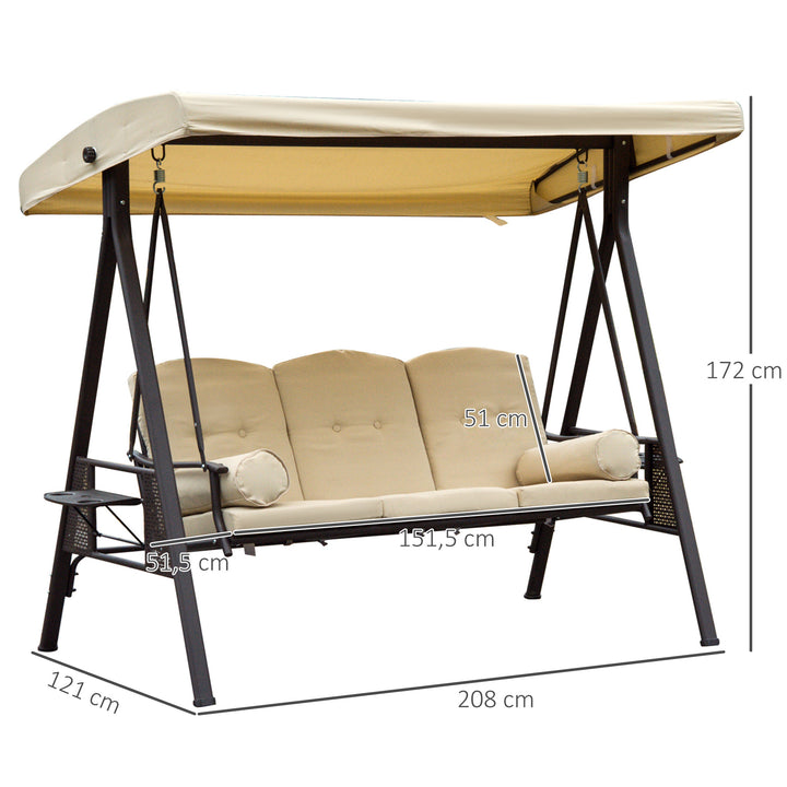 3-personers Hollywood gyngestol med solsejl, beige og brun, 121 x 208 x 172 cm