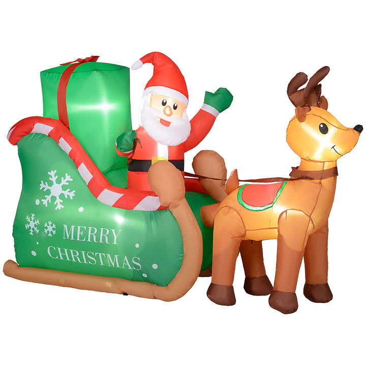 Julemand med kane og rensdyr, oppustelig, hvid led-belysning, 210 x 80 x 140 cm