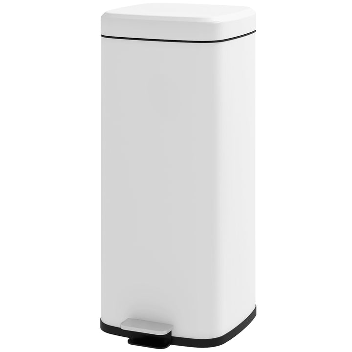 30L affaldsbeholder, soft-close låg, fingeraftrykssikker, fodpedal, metal/plast, 28x35x63,5 cm, hvid