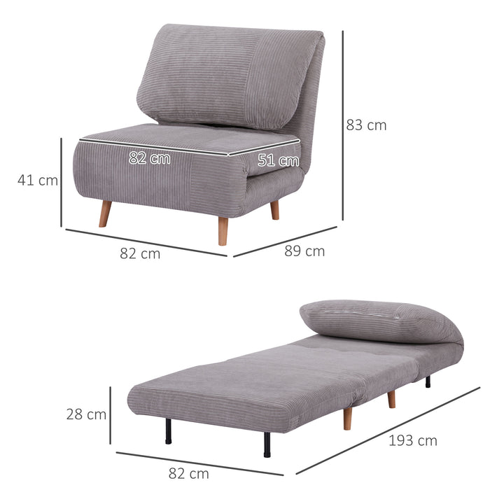 2-I-1 sovesofa gæsteseng, op til 200 kg, justerbar nakkestøtte, fløjlslook, 82 cm x 8 cm x 83 cm, grå