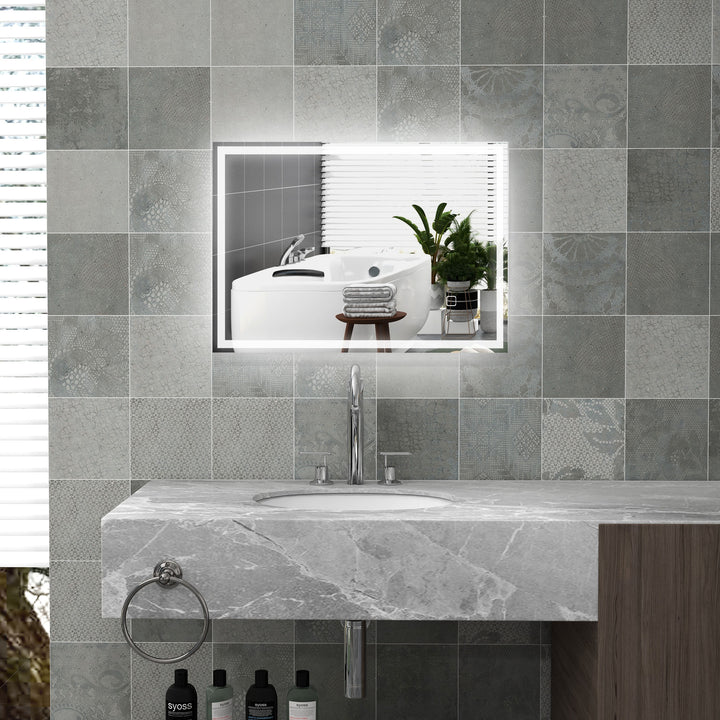 Badeværelsesspejl med LED lys og touch-afbryder, 50 x 70 x 4 cm, hvid