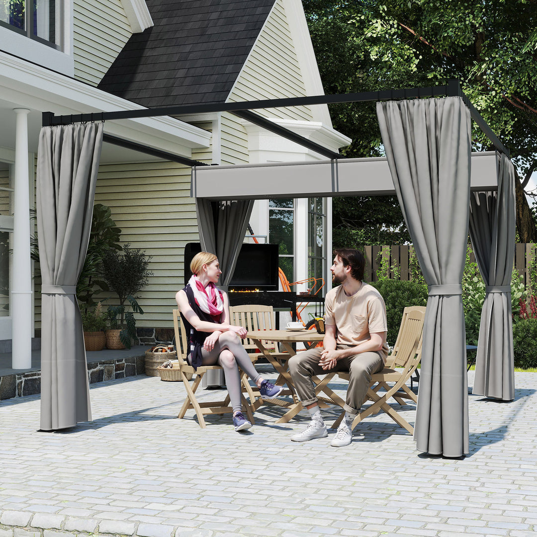 Pergola 3 x 3 m fritstående terrasseoverdækning med skydetag, 4 sidevægge UV-resistent lysegrå