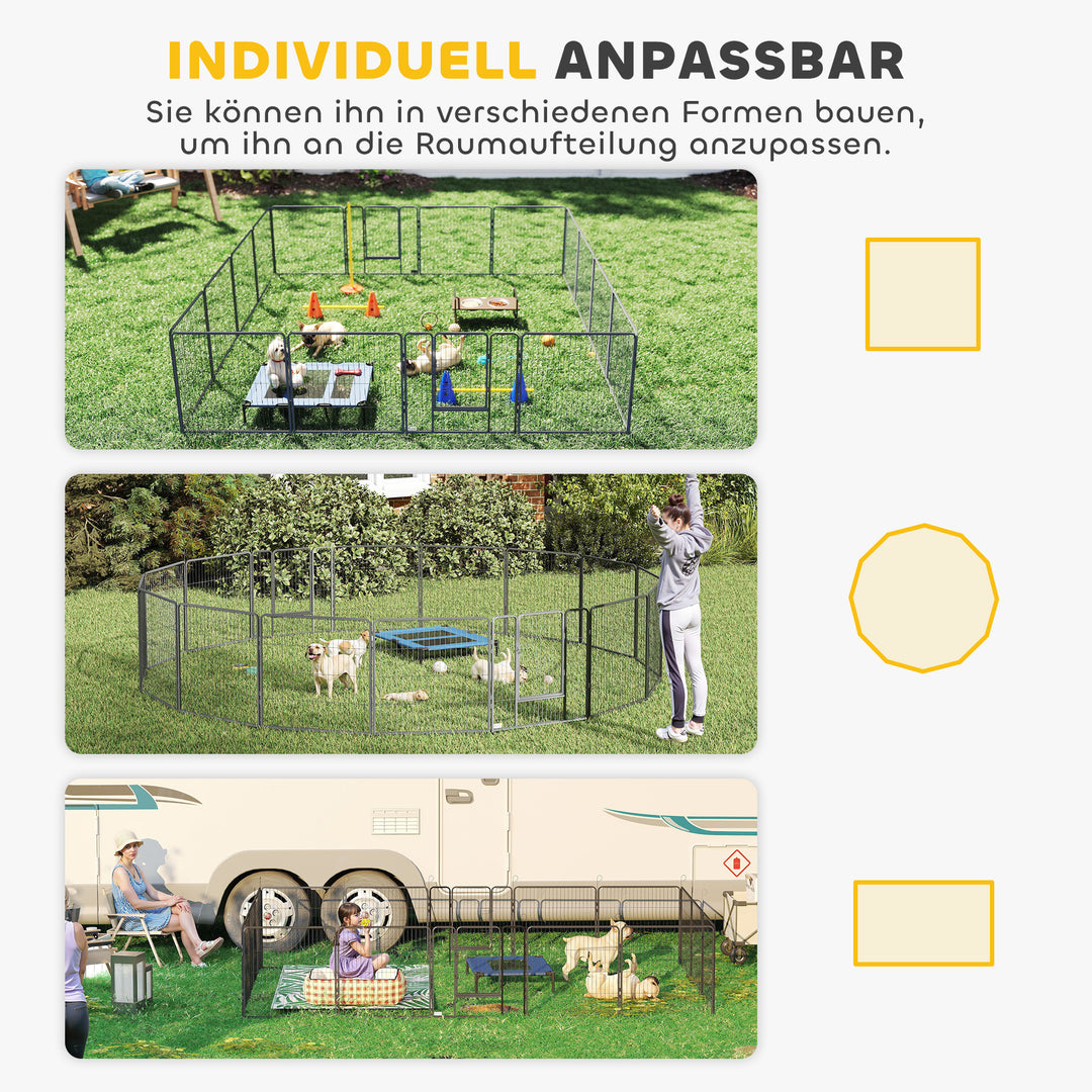 Hvalpegård, 16-delt foldbar hvalpegård med dør til små og mellemstore hunde, 3,2 x 3,2 x 0,8 m, grå