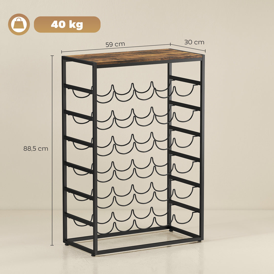 Vinreol til 30 flasker, fritstående metalflaskereol til kælder/opbevaringsrum, 59 x 30 x 88,5 cm, rustik brun