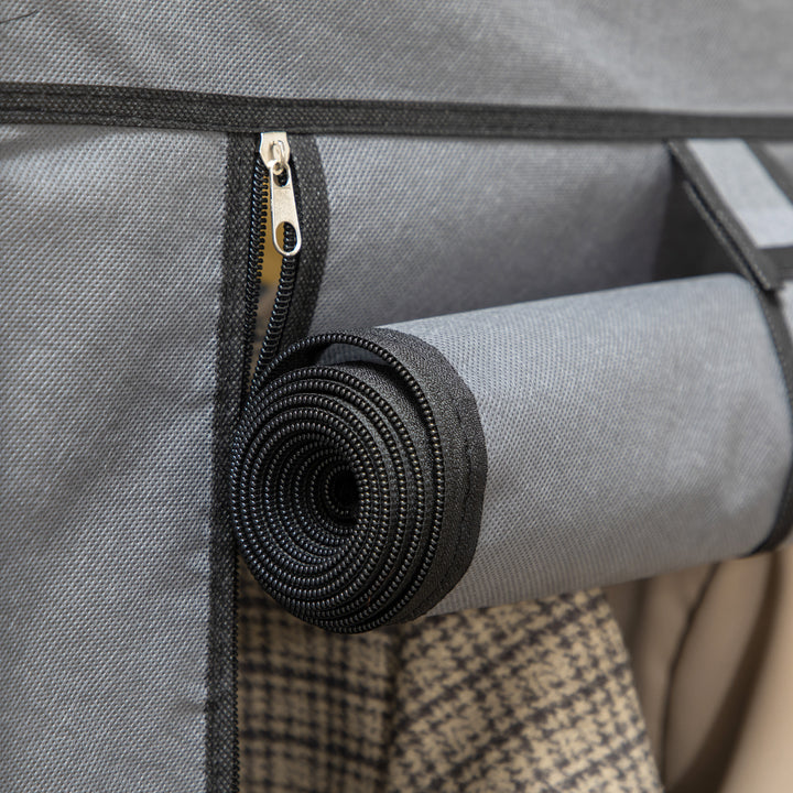 Stofgarderobe, opbevaringsløsning, 8 hylder, 2 garderobestativer, mørkegrå