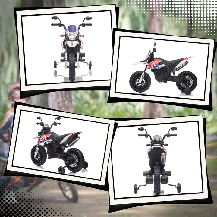 12V børnemotorcykel med støttehjul, led-lys, musik, usb, elmotorcykel til drenge og piger, hvid