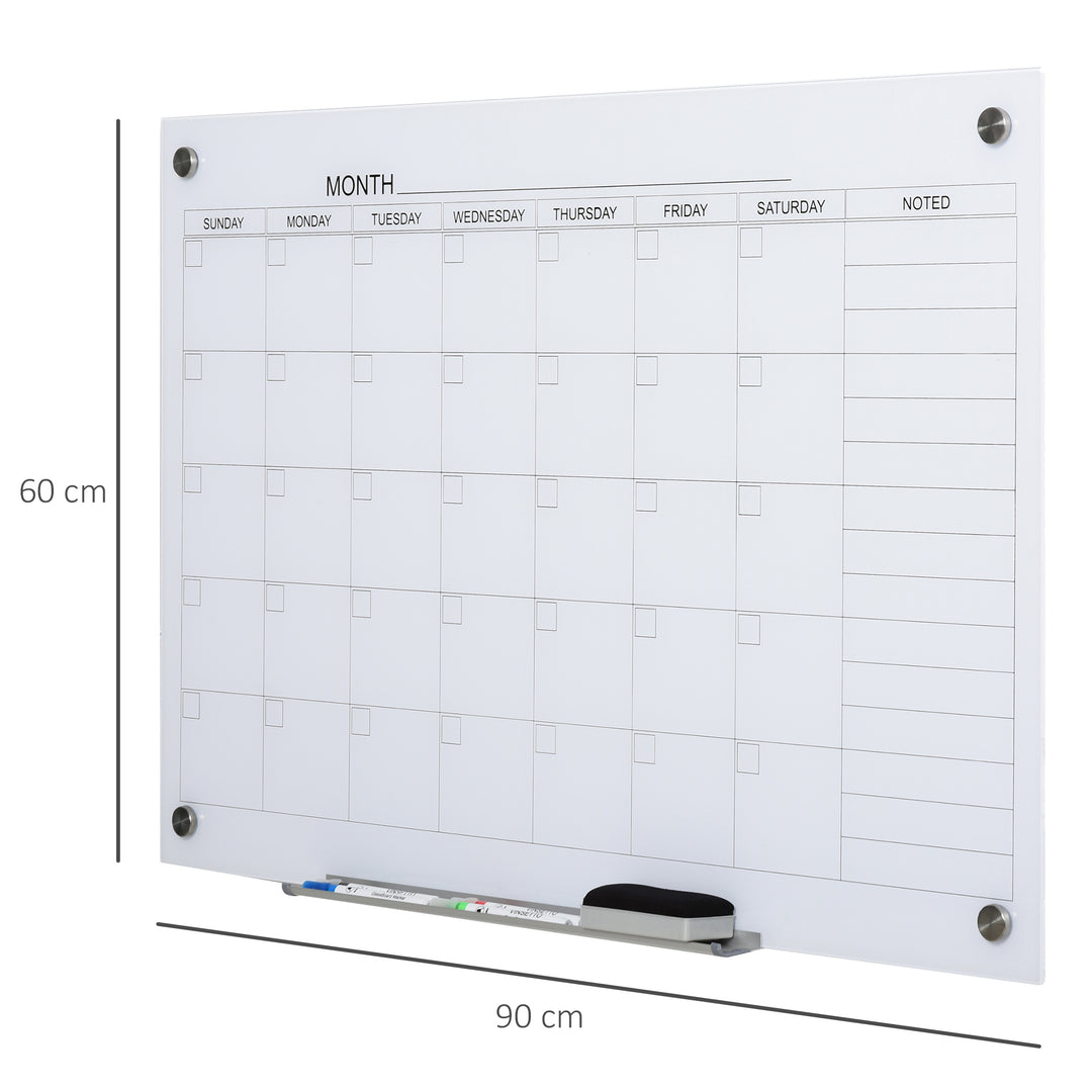 Whiteboard whiteboardkalender til organisering af ferieplaner og månedlig planlægning inklusive 1 penholder, 4 tuscher og viskelæder 90 x 60 cm
