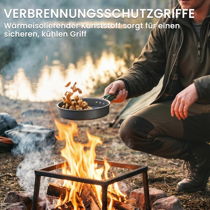 Campingkøkkensæt med skoldningssikre håndtag, 8 dele, grå
