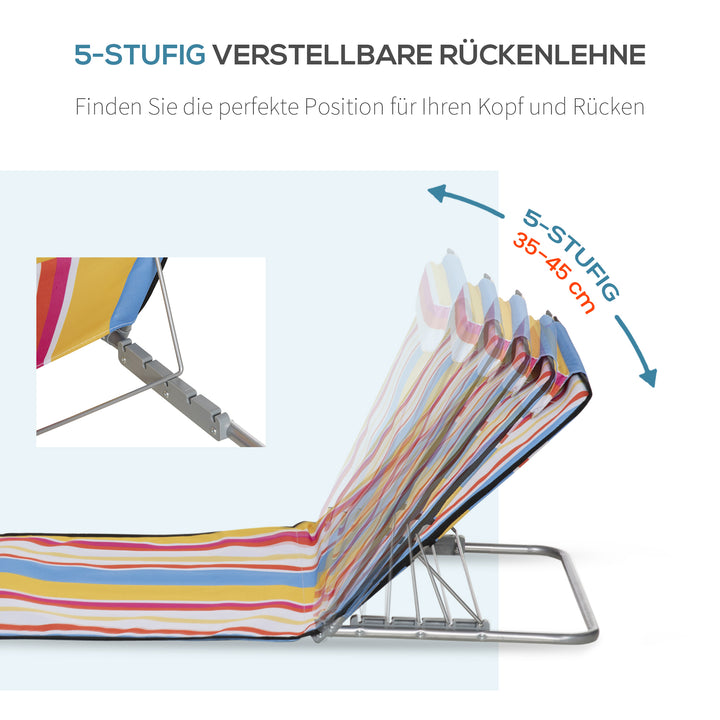 Sæt med 2 strandmåtter, justerbare, foldbare, 124L x 53B x 37-50H cm, flerfarvede