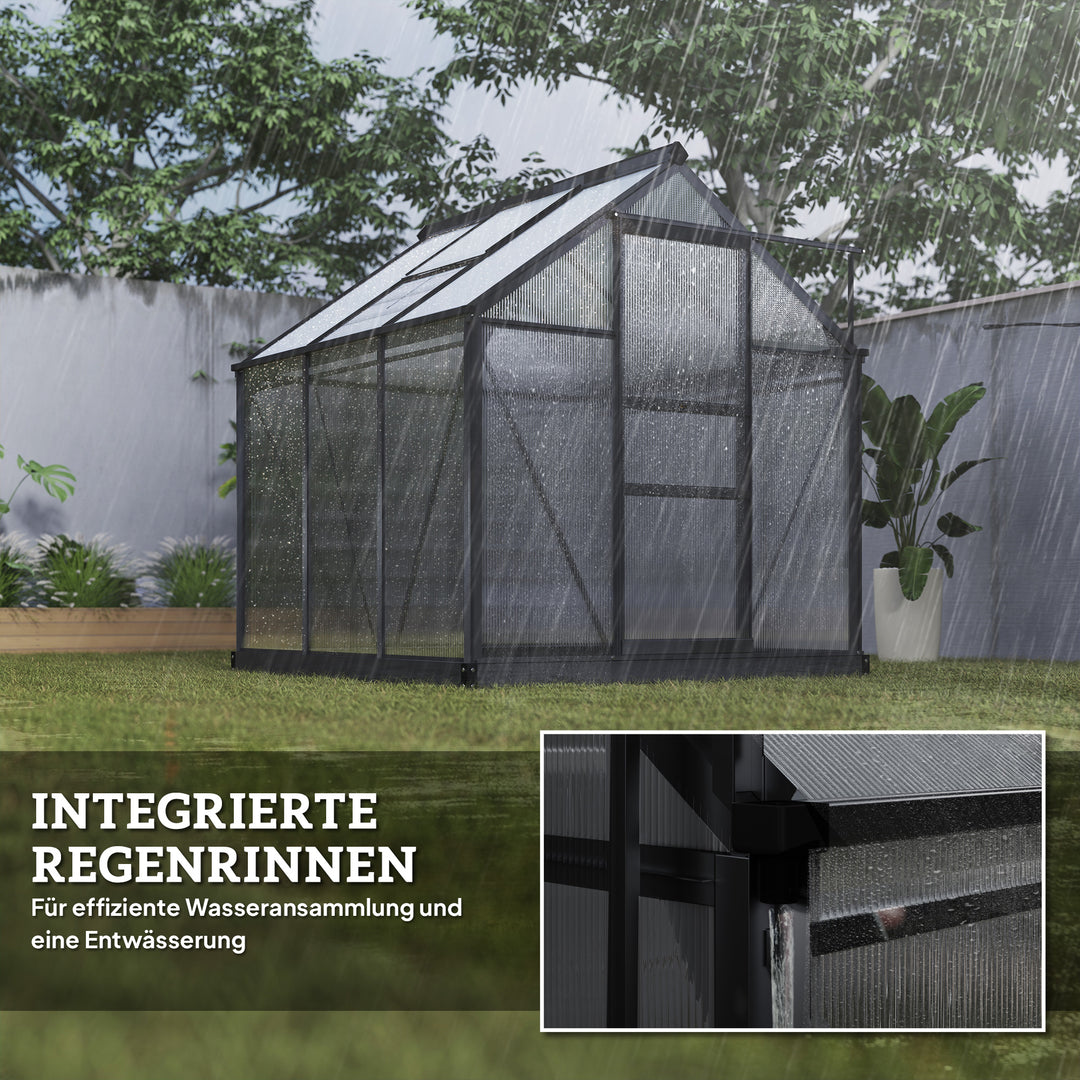 Aluminiumsdrivhus 3,65m² 190x192x201cm med fundament, tagvindue, skydedør, 4 mm UV-bestandige paneler, egnet til dyrkning af tomater, planter og som kold ramme til udendørs havebrug.