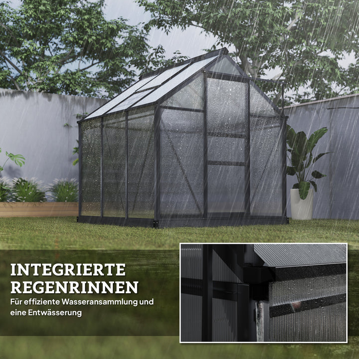 Aluminiumsdrivhus 3,65m² 190x192x201cm med fundament, tagvindue, skydedør, 4 mm UV-bestandige paneler, egnet til dyrkning af tomater, planter og som kold ramme til udendørs havebrug.