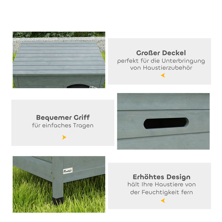 Hundehus, hundehus med dør, hundebur, kæledyrshus, grantræ, mørkegrå