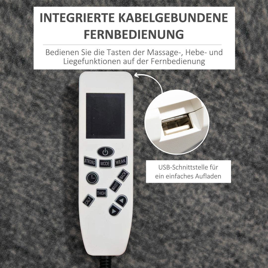 Lænestol med ståstøtte, usb, massagefunktion, kunstlæder, op til 150 kg, 90x98x102 cm, sort