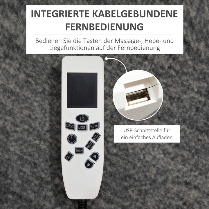 Lænestol med ståstøtte, usb, massagefunktion, kunstlæder, op til 150 kg, 90x98x102 cm, sort