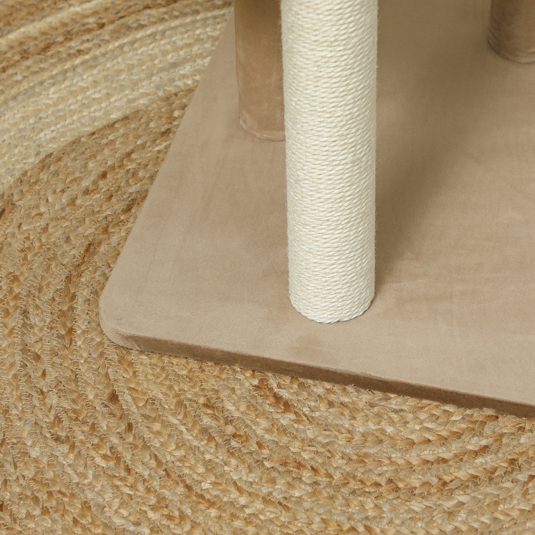 Kradsetræ med 2 niveauer, legebold, kradsetræer, kradsebolde, op til 7 kg, 56 x 54 x 86 cm, brun