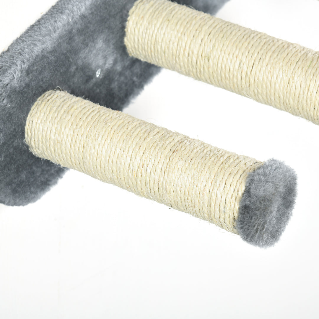 Klatrevægssæt til katte, hængekøje, kradsebræt, hoppeplatforme, plys, sisal, grå