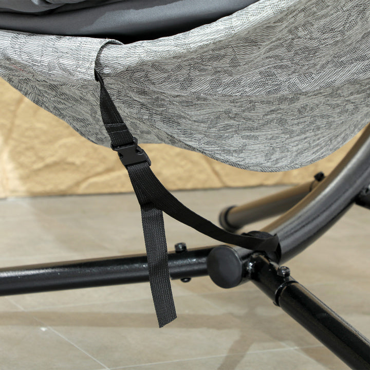 Ægformet hængekurv, hængestol med gyngefunktion og foldbar kurv, havestol, kopholder, grå