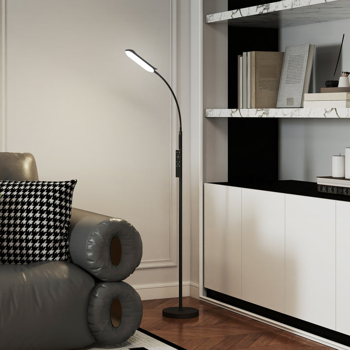 LED-gulvlampe, dæmpbar, med fjernbetjening, 360° svanehals, sort