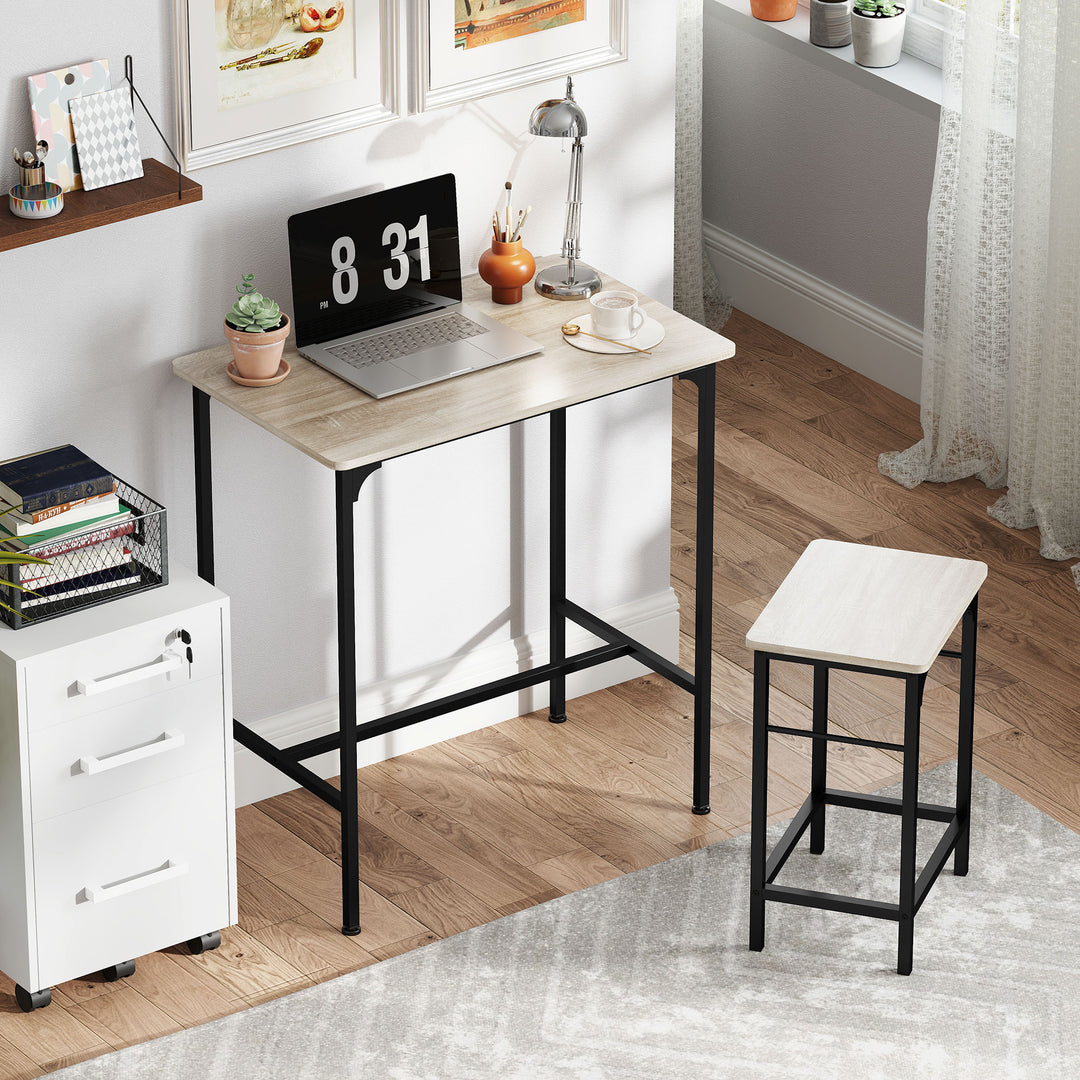 Barbordsæt barbord med barstolsæt spisebord med 2 stole med skridsikker fodpude naturtræ