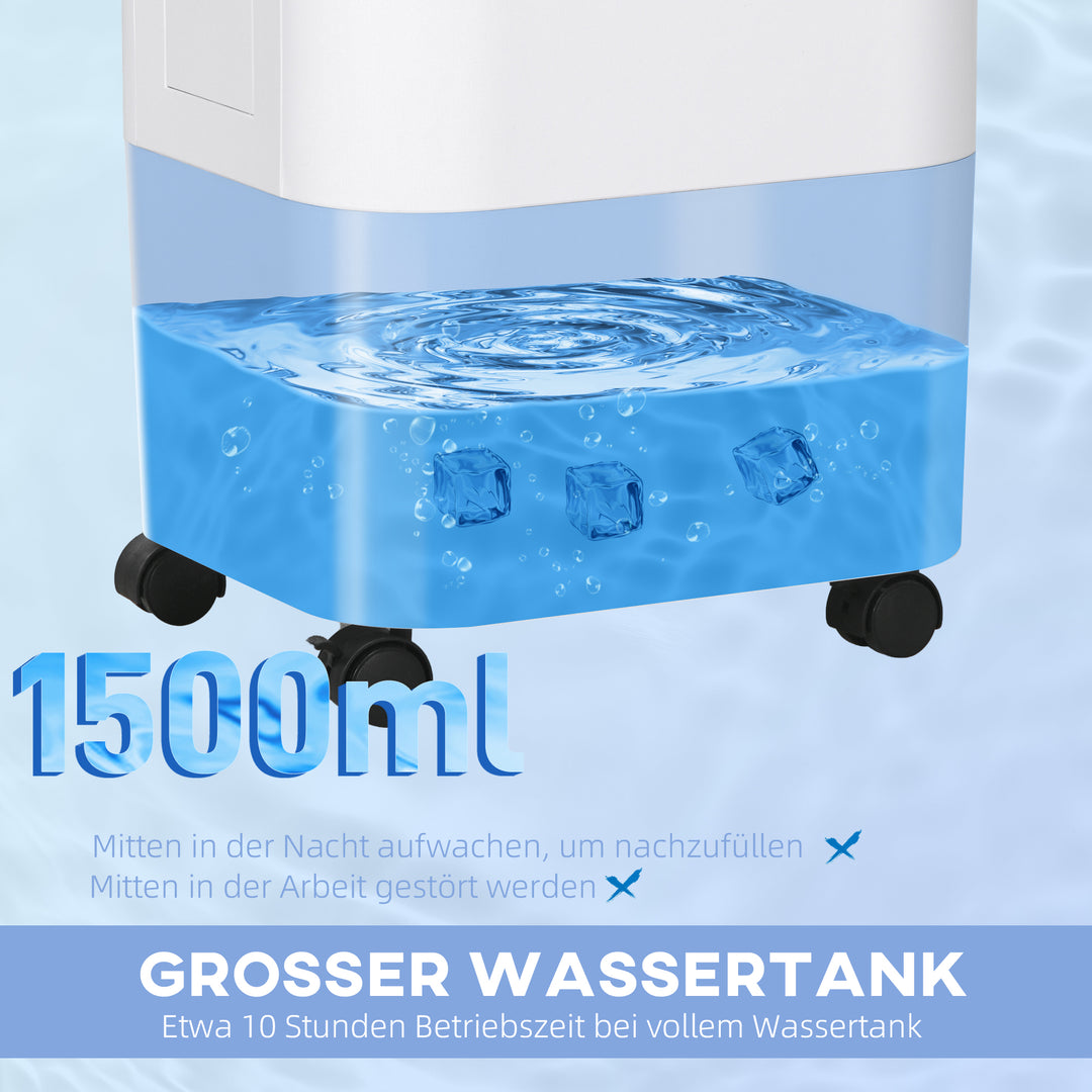 Luftkøler, klimaanlæg, 3 tilstande, 7,5-timers timer, mobil, plastik, hvid
