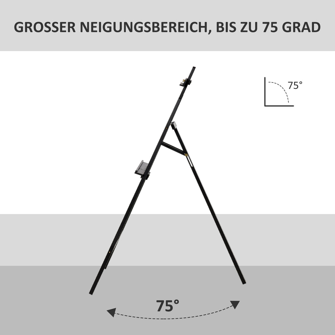 Træstaffeli, 134,5 cm højt, til lærreder op til 108 cm, feltstaffeli, studiestaffeli til maleri, skitsering, bryllupper, udstillinger, sort