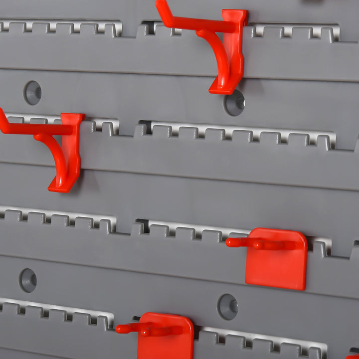 Værktøjshylde med perforeret væg 54 dele værktøjsholder værktøjsvæg til værkstedsopbevaringskasser krogsæt pp grå + rød 95,5 x 23 x 53,5 cm