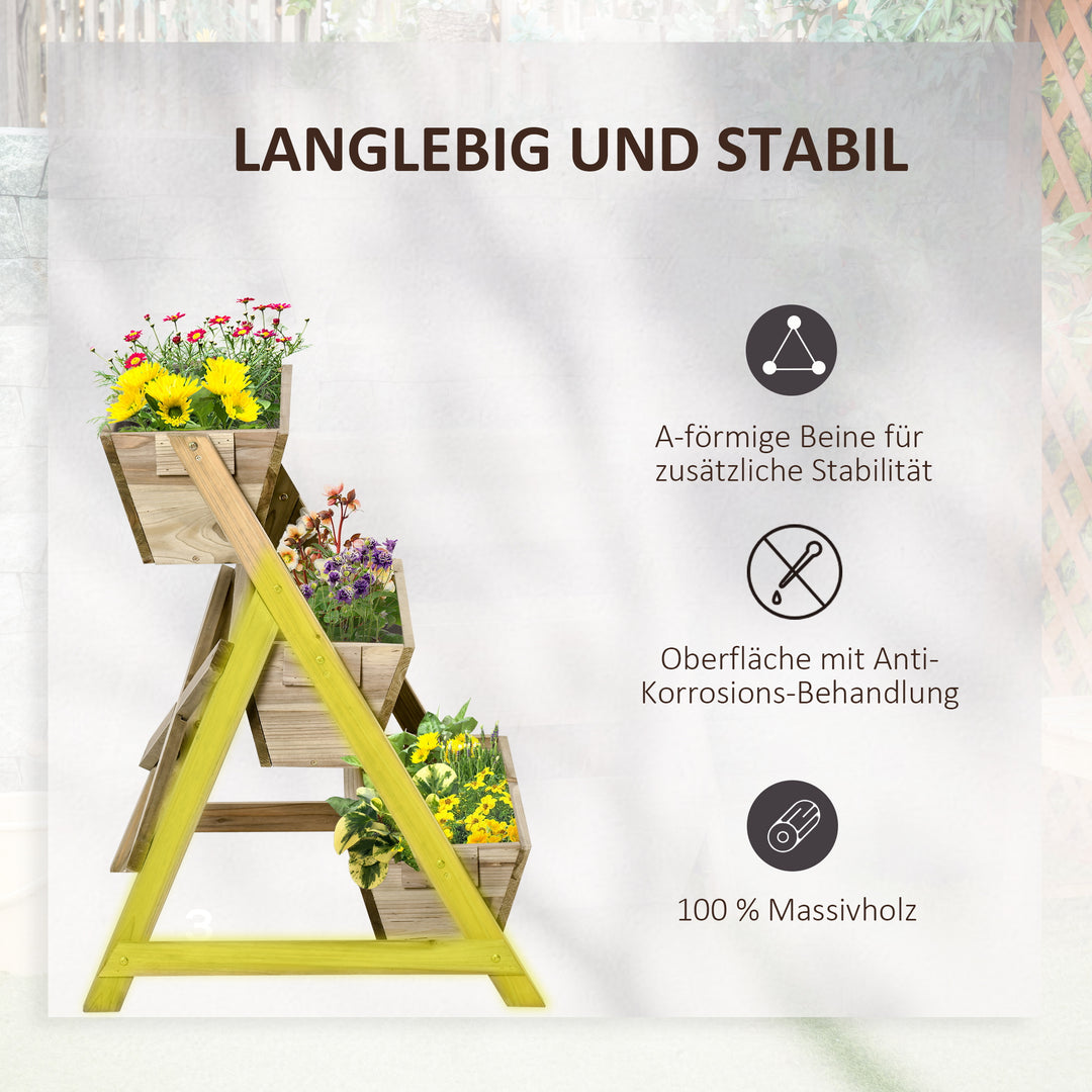 Hævet havebed, træblomsterstige med 3 hylder, plantestativ, plantehylde, plantestativ, blomsterstativ, naturlig finish, 71 x 61 x 77 cm