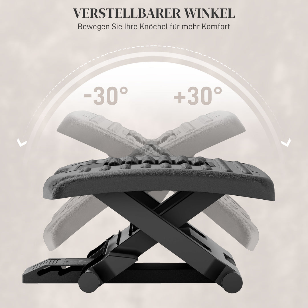 Ergonomisk fodstøtte, højdejusterbar, massageflade med ruller, sort, 46 x 35 cm