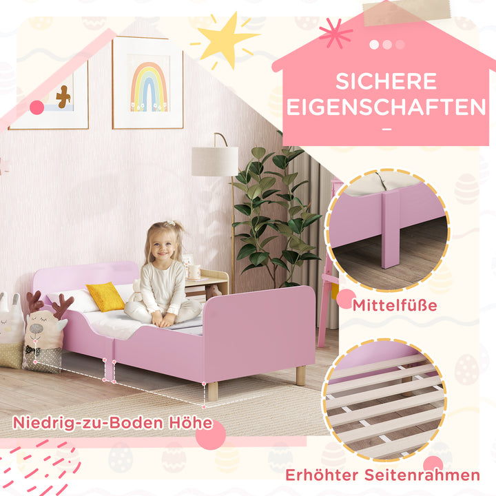 Børnesengramme, enkeltsengramme til børn, sikkerhedsskærm, lille seng til børneværelse, mdf, uden madras, pink