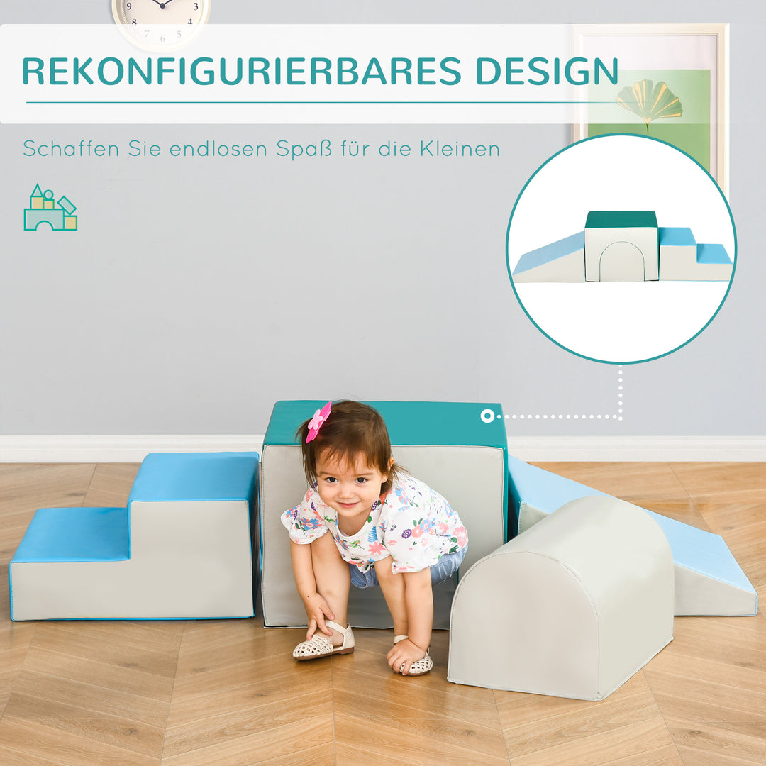 Byggeklodssæt med 4 skumbyggeklodser, nem rengøring, bløde fyldskumklodser til 1-3 år gamle børn, epe lysegrå + blå + grøn, 150 x 50 x 39 cm