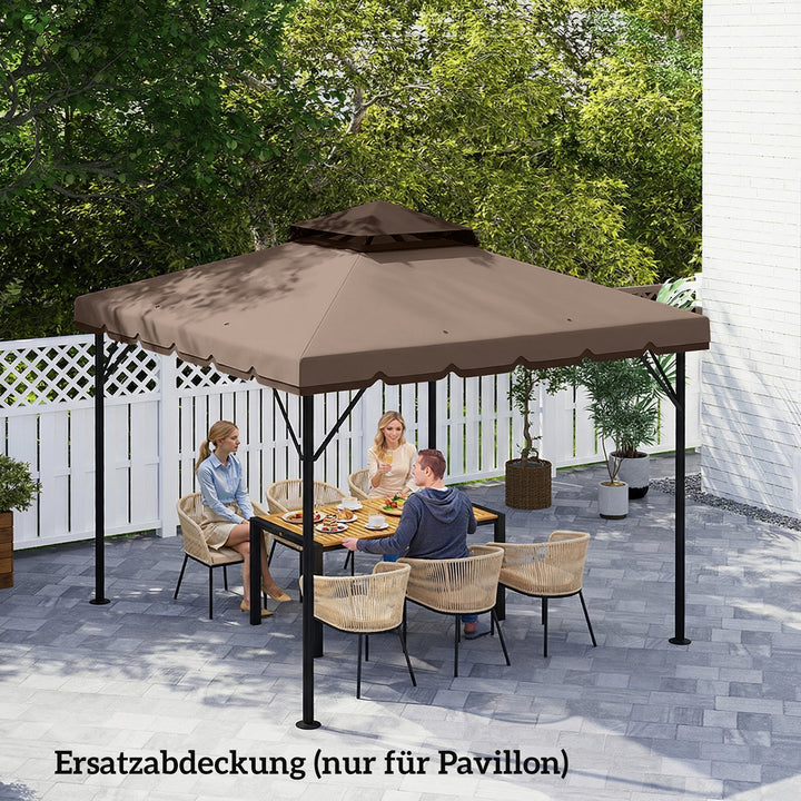 Udskiftningstag til 3x3m pavillon, vandafvisende, dobbelttag pavillontag med drænhuller, khaki