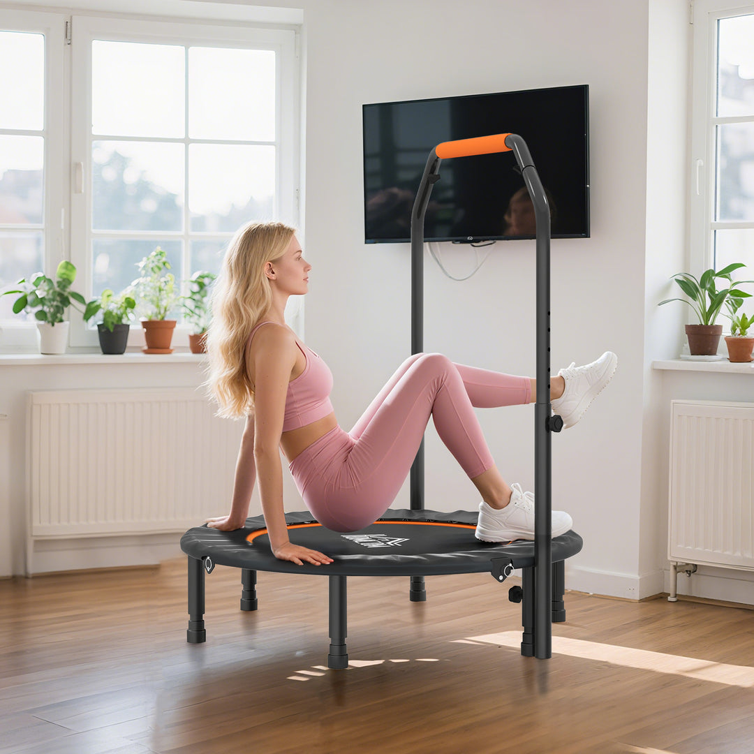 Fitnesstrampolin, foldbar, justerbart håndtag, Ø102 x 123H cm, op til 150 kg, sort
