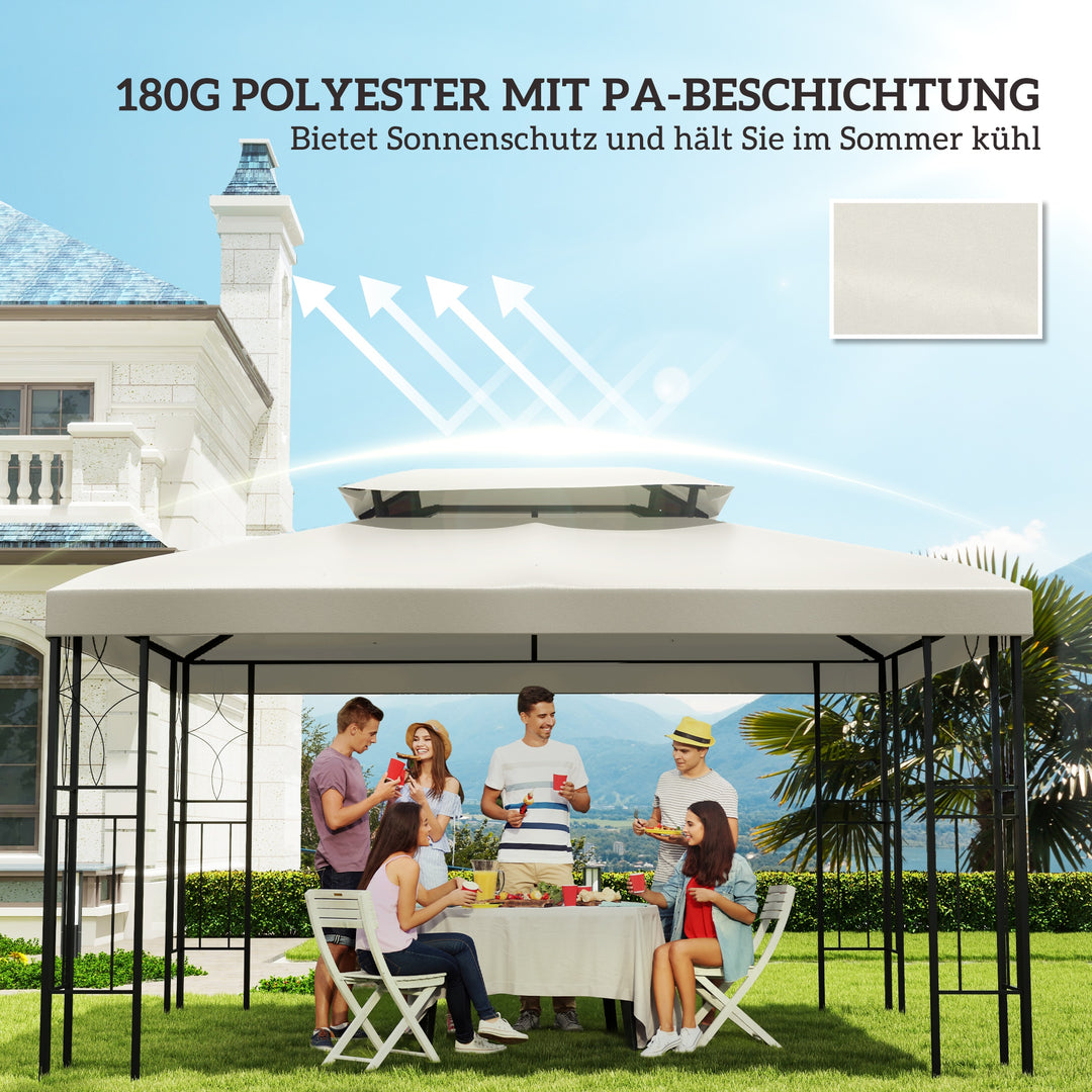 Reservetag til metalpavillon 3x4m vandafvisende pavillontag med dobbelttag, reserveovertræk til havepavillon festtelt havetelt polyester cremehvid