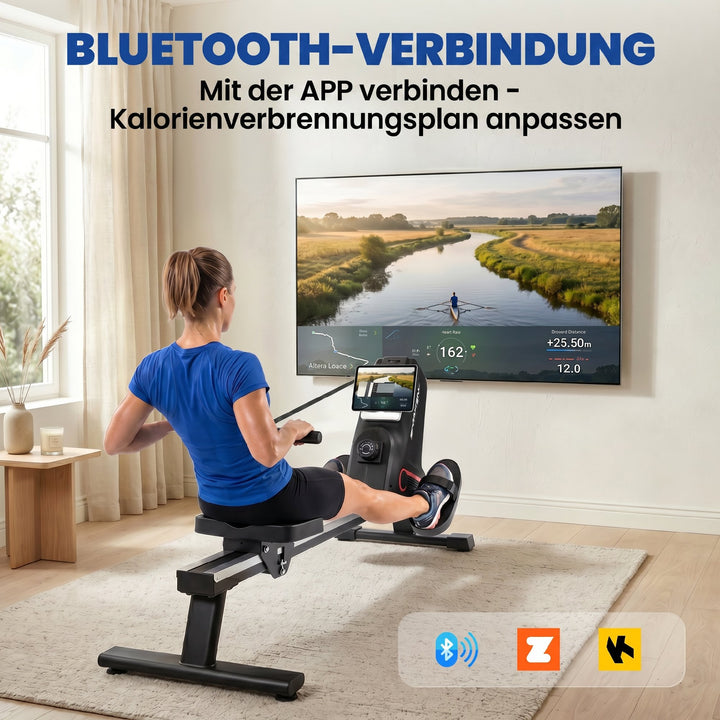 Romaskine til hjemmet, stille magnetisk romaskine med 16 modstandsniveauer, eksklusiv app, LCD-display og telefonholder