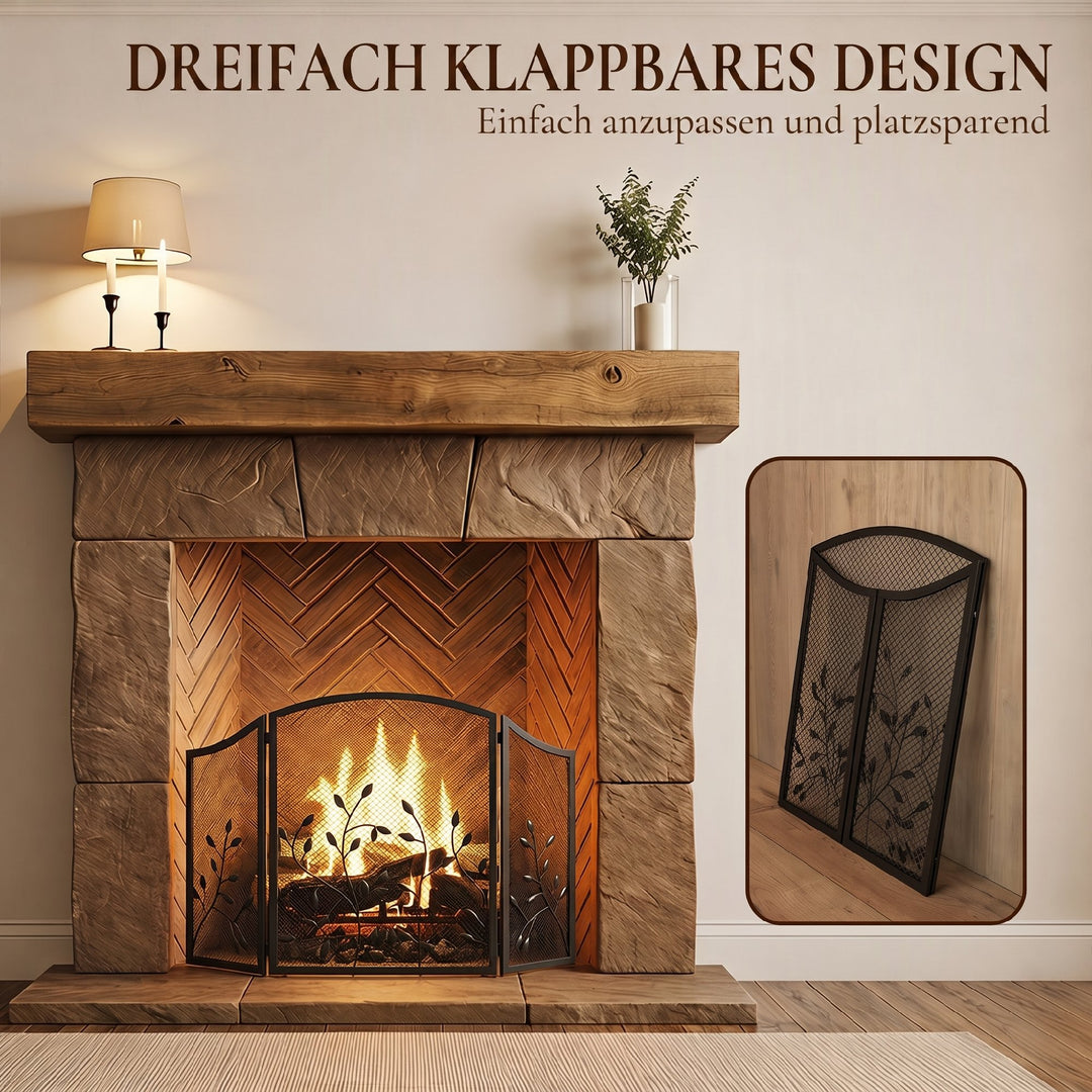 OMCOM Pejseskærm, 3-delt foldbar pejseskærm 122 x 75 cm