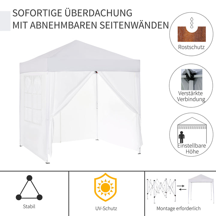 Foldbart pavillon, øltelt, 4 aftagelige sidepaneler, 2 vinduer, metalramme, 2 x 2m, hvid