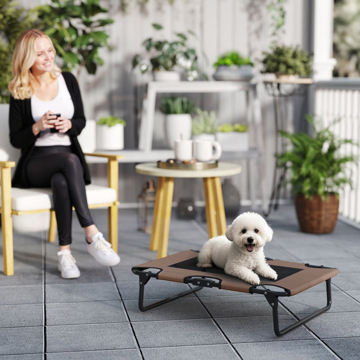 Forhøjet hundeseng, sammenklappelig hundeseng, udendørs hundeliggestol med netdesign, kaffe oxford 75 x 51 x 18 cm