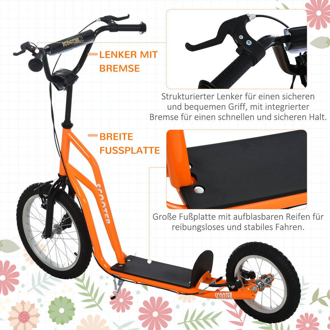 Børneløbehjul fra 5 år løbehjul spark løbehjul city scooter børneløbehjul kickboard med luftgummidæk 16/12 tommer orange 135 x 58 x 88-94 cm
