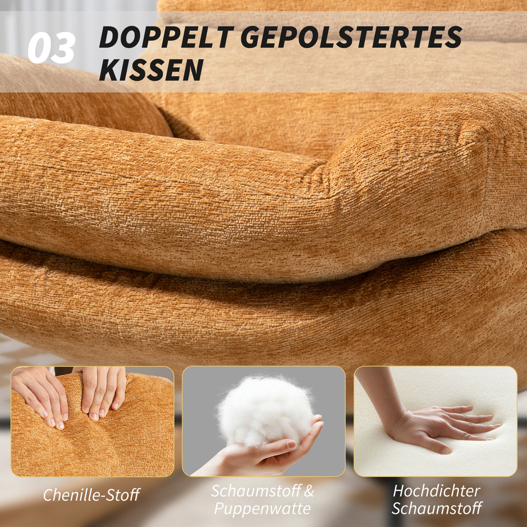 Polstret gyngestol med stålben og træløbere, gul