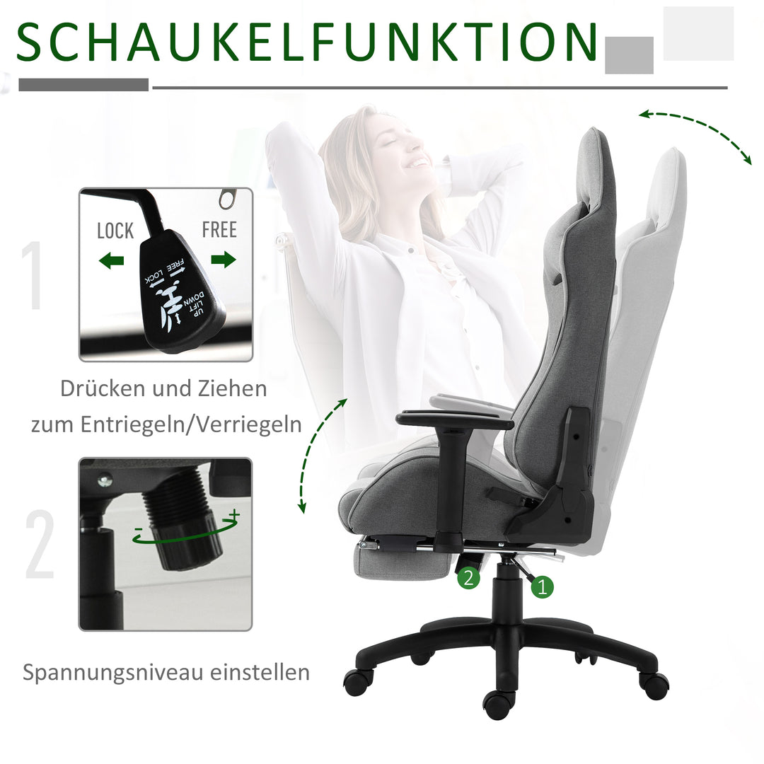 Kontorstol, computerstol, drejestol med aftageligt hoved og lændehynde, vippefunktion, ergonomisk skrivebordsstol, drejelig, højdejusterbar med fodstøtte, pp, grå, 73 x 57 x 127-135 cm
