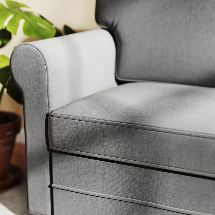 2-Personers sofa, kompakt stuesofa, stof med hørlook, bløde sædehynder, stålstel, mørkegrå