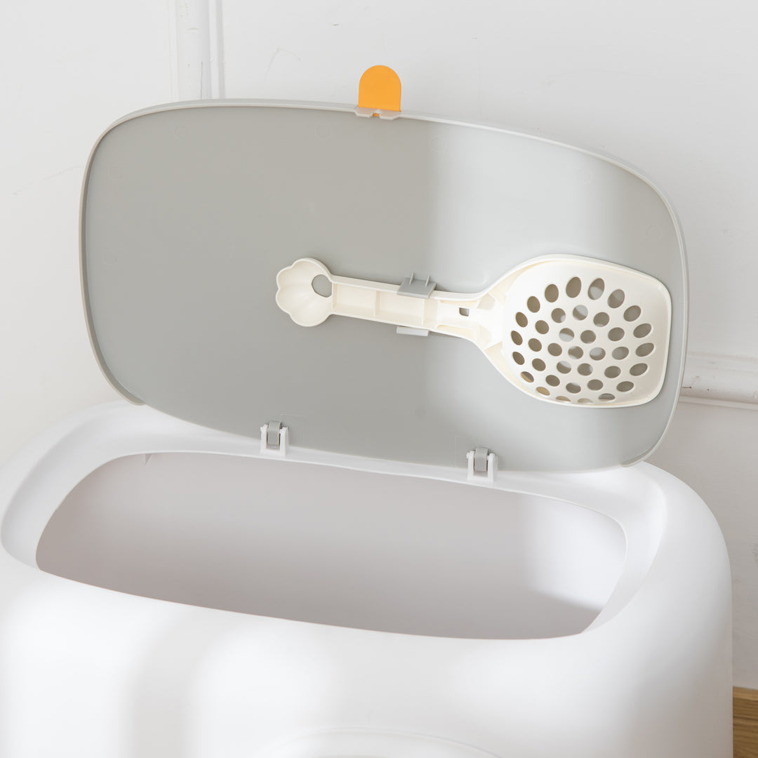 Kattebakke med låg og skovl, xxl kattebakke, til katte op til 5 kg, 55 x 40 x 39 cm, hvid