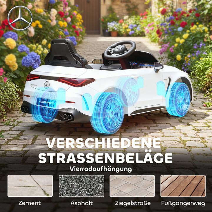 Børne elbil, Mercedes design, 12V motor, fjernbetjening, LED-lys, musik, til børn i alderen 3-6 år, hvid
