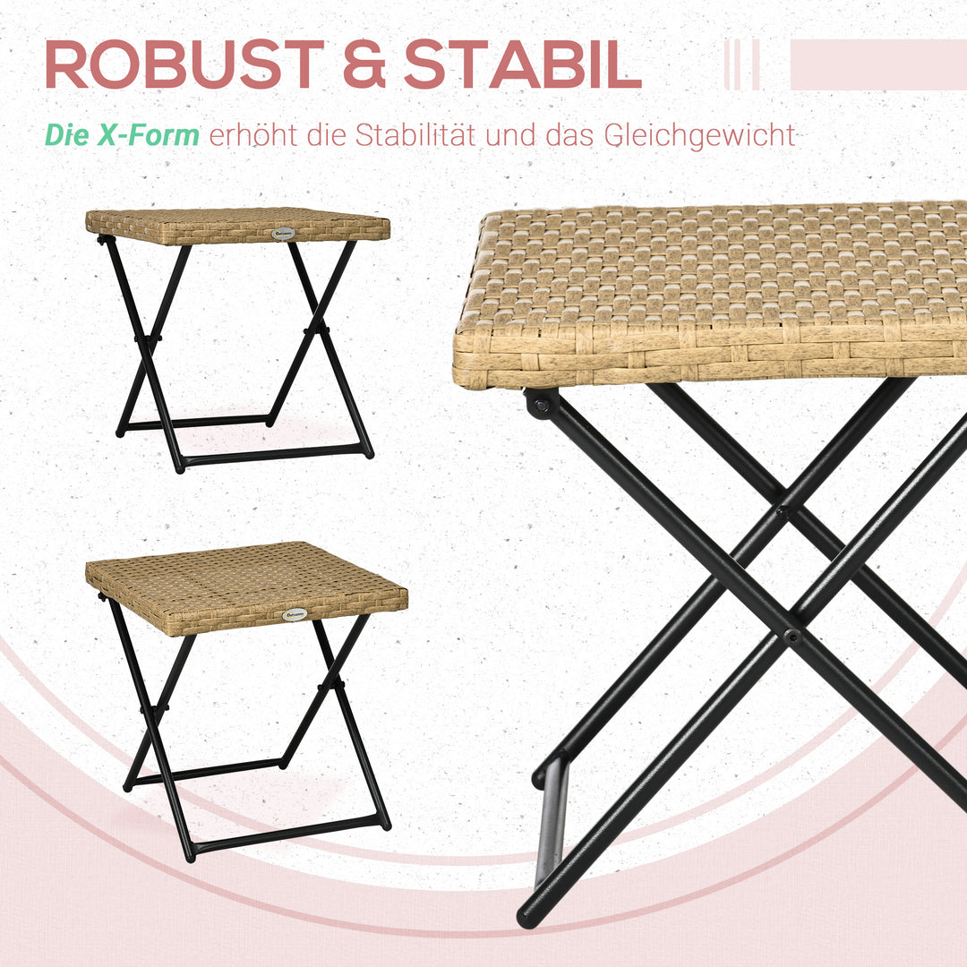 Polyrattan balkonbord, foldbart, stålstel, let at rengøre, 40x40x40 cm, natur
