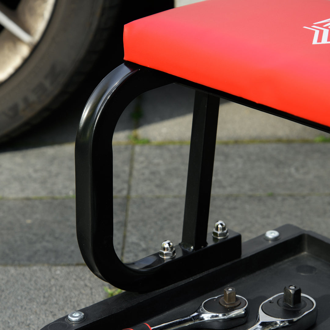 Værkstedsskammel, robust og komfortabel, 38x35x37cm, rød/sort