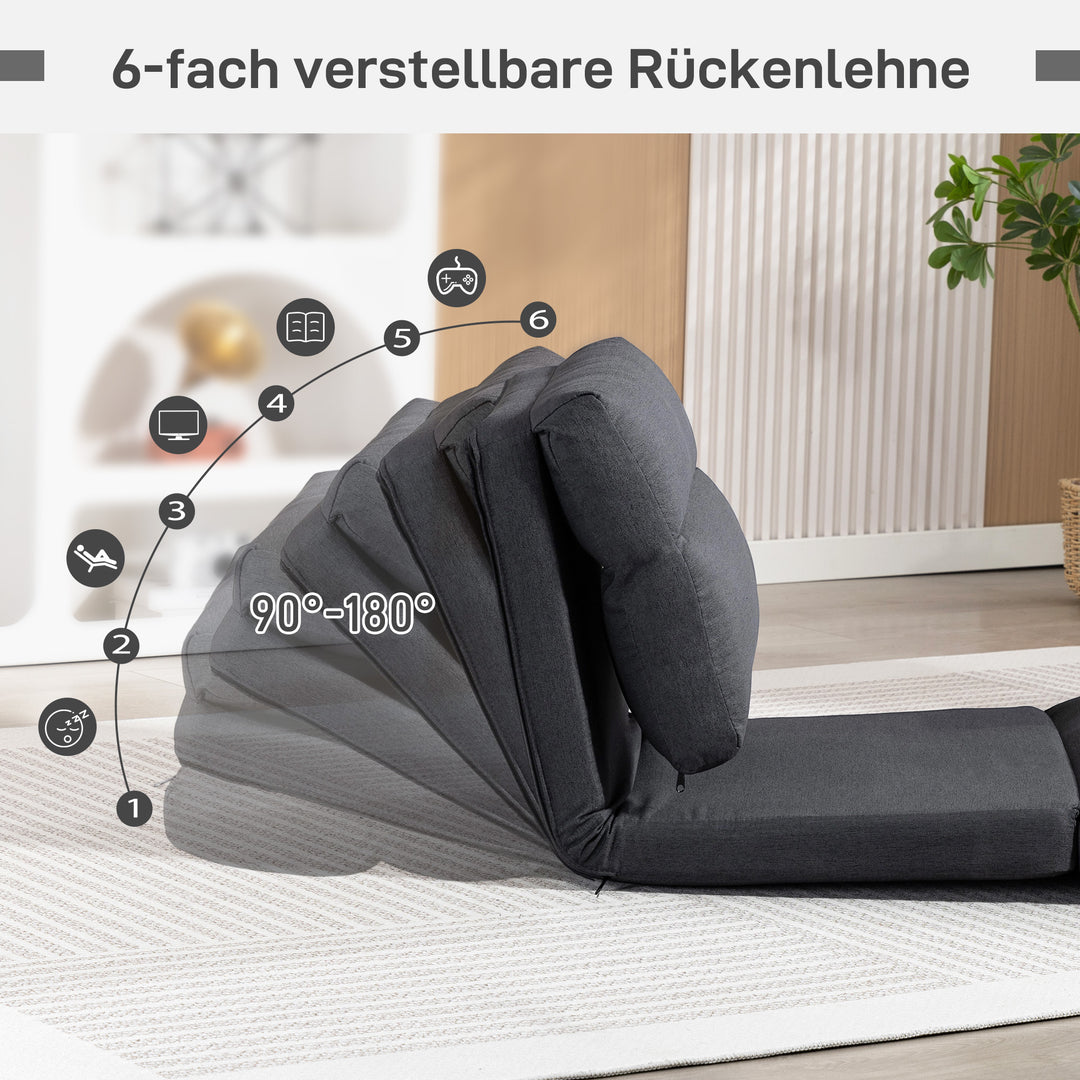 Sækkestol med sengefunktion, ryglæn med justerbar ryglæn, foldbar, op til 120 kg, 70 x 72 x 56 cm, mørkegrå