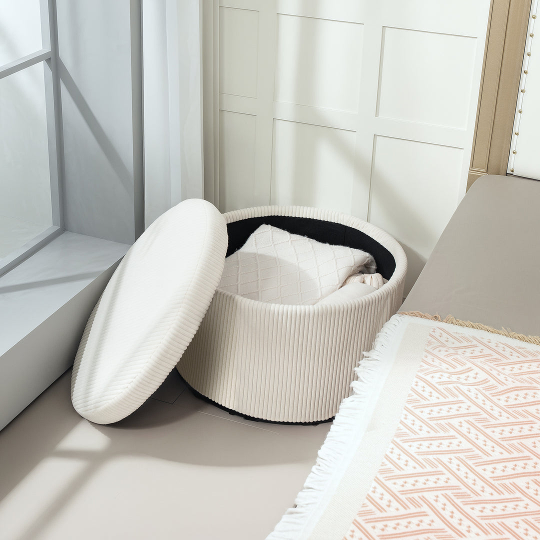 Fodskammel med 97 l opbevaringsplads, fløjlsfløjlsstof, skum, sædeskammel, beige