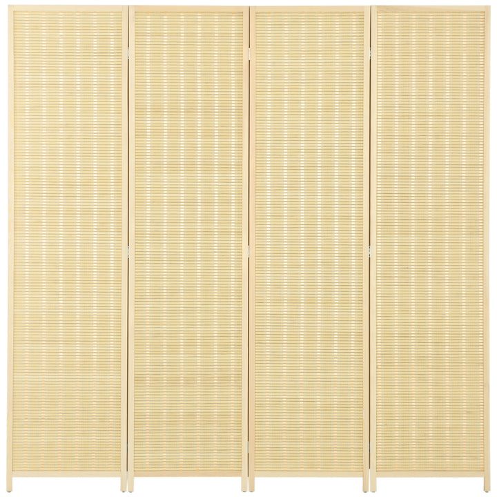 4-Panels rumdeler, 180 x 180 cm, foldbar skærm af bambus og bomuld til stue, soveværelse, natur