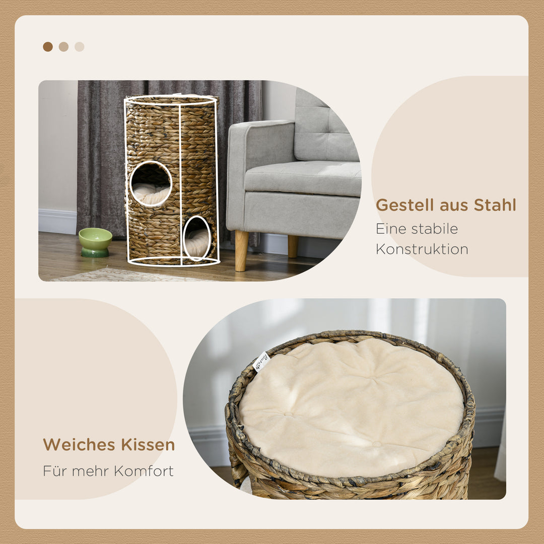 Kattetårn, kradsetønde, 3 kattehuler, inkl. hynde, 40x73h cm, mørkebrun